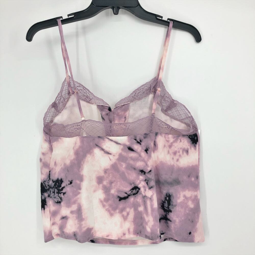 MIDNIGHT BAKERY Lace Trim Cami Medium Pink/Purple Tie Dye Satin V-Neck Top NWT - Picture 6 of 11